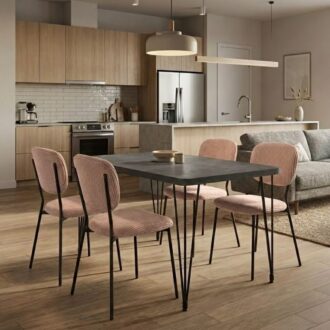 Σετ τραπεζαρία 5τμχ Roger - Kevin Megapap Mdf - ύφασμα χρώμα σκούρο γκρι σκυροδέματος - μόκα 120x70x75εκ.