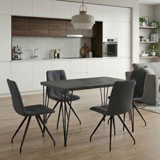 Σετ τραπεζαρία 5τμχ Roger - Bianca Megapap Mdf - ύφασμα χρώμα σκούρο γκρι σκυροδέματος - γκρι 120x70x75εκ.