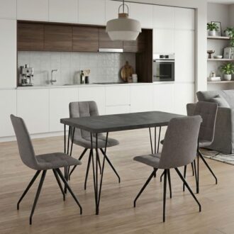 Σετ τραπεζαρία 5τμχ Roger - Bianca Megapap Mdf - ύφασμα χρώμα σκούρο γκρι σκυροδέματος - ανοιχτό μπεζ 120x70x75εκ.