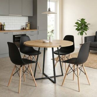 Σετ τραπεζαρία 5τμχ Rubes - Nova Megapap χρώμα φυσικό οξιάς - μαύρο Ø100x78εκ.