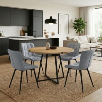 Σετ τραπεζαρία 5τμχ Rubes - Chiara Megapap χρώμα φυσικό οξιάς - γκρι Ø100x78εκ.