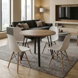 Σετ τραπεζαρία 5τμχ Xana - Nova Megapap χρώμα sepet oak - λευκό Ø90x77,7εκ.