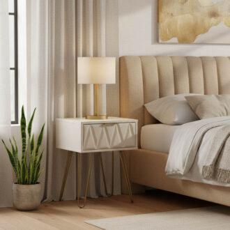 Alternative view of Κομοδίνο Isla pakoworld χρώμα λευκό painting-χρυσό 42x35x55εκ