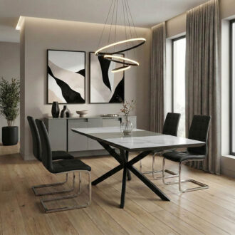 Alternative view of Τραπέζι επεκτεινόμενο Palan pakoworld sintered stone σε όψη μαρμάρου - μαύρο μέταλλο 160-200x80x77εκ