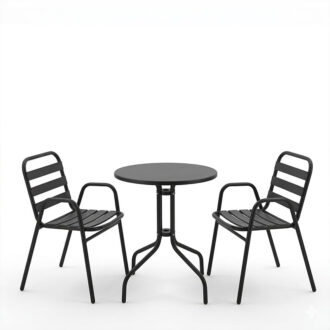 Alternative view of Tραπεζαρία Sussie-Vergo Ι pakoworld σετ 3τεμ μαύρο μέταλλο-αλουμίνιο Φ60x70εκ