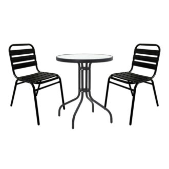 Τραπεζαρία Sussie- Watson pakoworld σετ 3τεμ μέταλλο μαύρο-γυαλί Φ60x70εκ