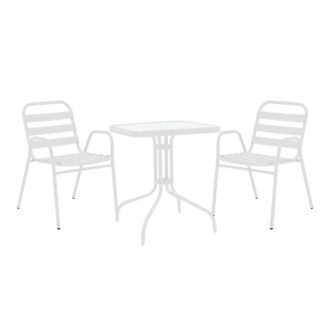 Alternative view of Τραπεζαρία Watson-Sussie pakoworld σετ 3τεμ μέταλλο λευκό- γυαλί 70x70x70εκ