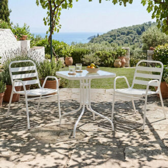 Τραπεζαρία Watson-Sussie pakoworld σετ 3τεμ μέταλλο λευκό- γυαλί 70x70x70εκ