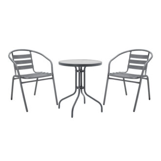 Tραπεζαρία Watson-Tade pakoworld σετ 3τεμ μέταλλο ανθρακί-γυαλί Φ60x70εκ