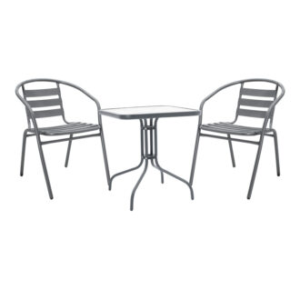 Τραπεζαρία Watson-Tade pakoworld 3τεμ μέταλλο ανθρακί-γυαλί 70x70x70εκ