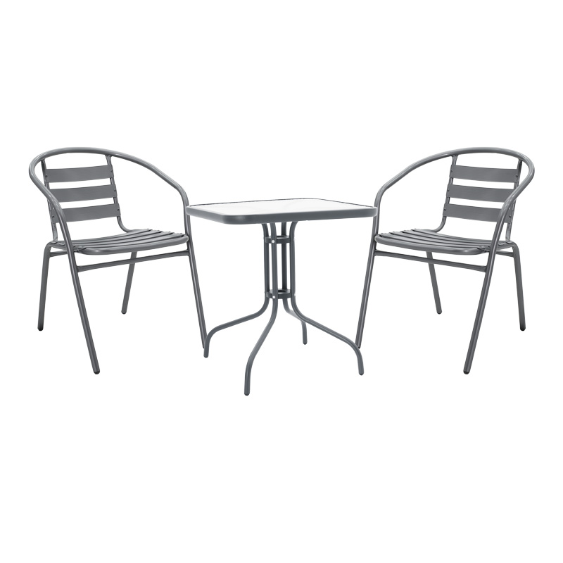 Τραπεζαρία Watson-Tade pakoworld 3τεμ μέταλλο ανθρακί-γυαλί 70x70x70εκ