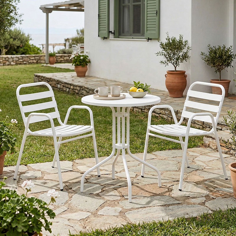 Τραπεζαρία Vergo-Sussie pakoworld σετ 3τεμ λευκό μέταλλο Φ60x70εκ