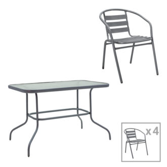 Τραπεζαρία Valor-Tade pakoworld σετ 5τεμ μέταλλο ανθρακί-γυαλί 110x60x70εκ