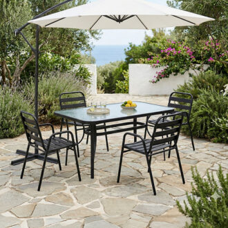 Τραπεζαρία Sussie-Ensure pakoworld 5τεμ μέταλλο-γυαλί σε μαύρη απόχρωση 140x80x70εκ