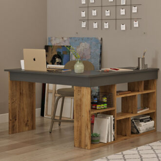 Alternative view of Γραφείο γωνιακό Rosaline pakoworld ανθρακί-oak 120x129x72εκ