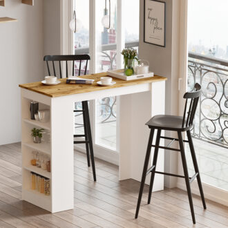 Alternative view of Τραπέζι μπαρ Riff pakoworld λευκό-oak 120x51.5x101.5εκ