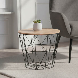 Βοηθητικό τραπέζι σαλονιού Jacot pakoworld oak-μαύρο Φ38x30,5εκ