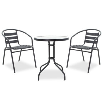 Alternative view of Τραπεζαρία Watson-Tade pakoworld σετ 3τεμ μέταλλο μαύρο-γυαλί Φ60x70εκ