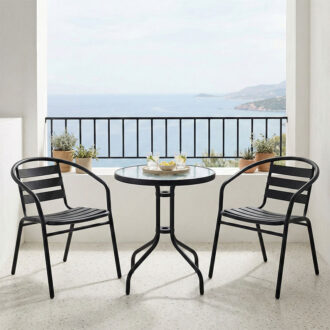 Τραπεζαρία Watson-Tade pakoworld σετ 3τεμ μέταλλο μαύρο-γυαλί Φ60x70εκ