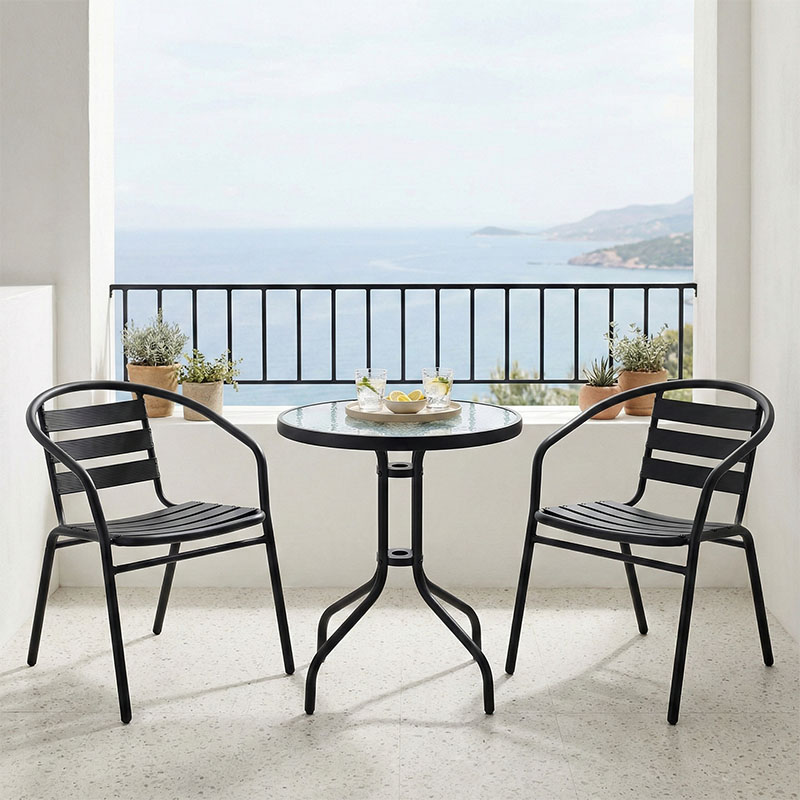 Τραπεζαρία Watson-Tade pakoworld σετ 3τεμ μέταλλο μαύρο-γυαλί Φ60x70εκ