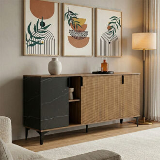 Μπουφές Riba pakoworld καρυδί-μαύρη όψη μαρμάρου 180x40x78εκ