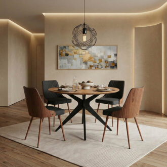 Alternative view of Τραπέζι Toda pakoworld mdf σε sonoma απόχρωση με μαύρα μεταλλικά πόδια Φ120x75εκ