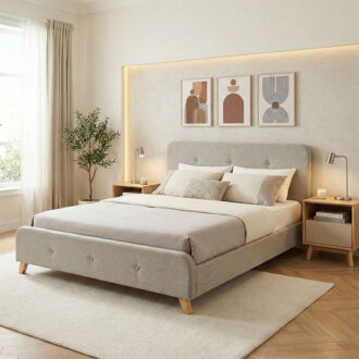 Alternative view of Κρεβάτι διπλό Restel pakoworld ύφασμα γκρι-μπεζ 160x200εκ