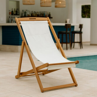 Alternative view of Σεζλόνγκ Franclow pakoworld ξύλο ακακίας φυσικό-πανί pvc λευκό