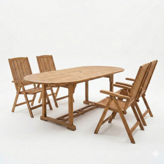 Alternative view of Τραπεζαρία Zerco-Sopho I pakoworld σετ 5τεμ φυσικό μασίφ ξύλο ακακίας 200/150x100x75εκ