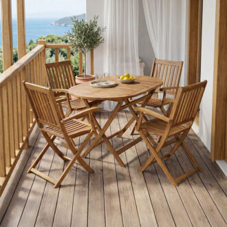 Τραπεζαρία Joter-Falov pakoworld σετ 5τεμ φυσικό μασίφ ξύλο ακακίας 130x80x72εκ