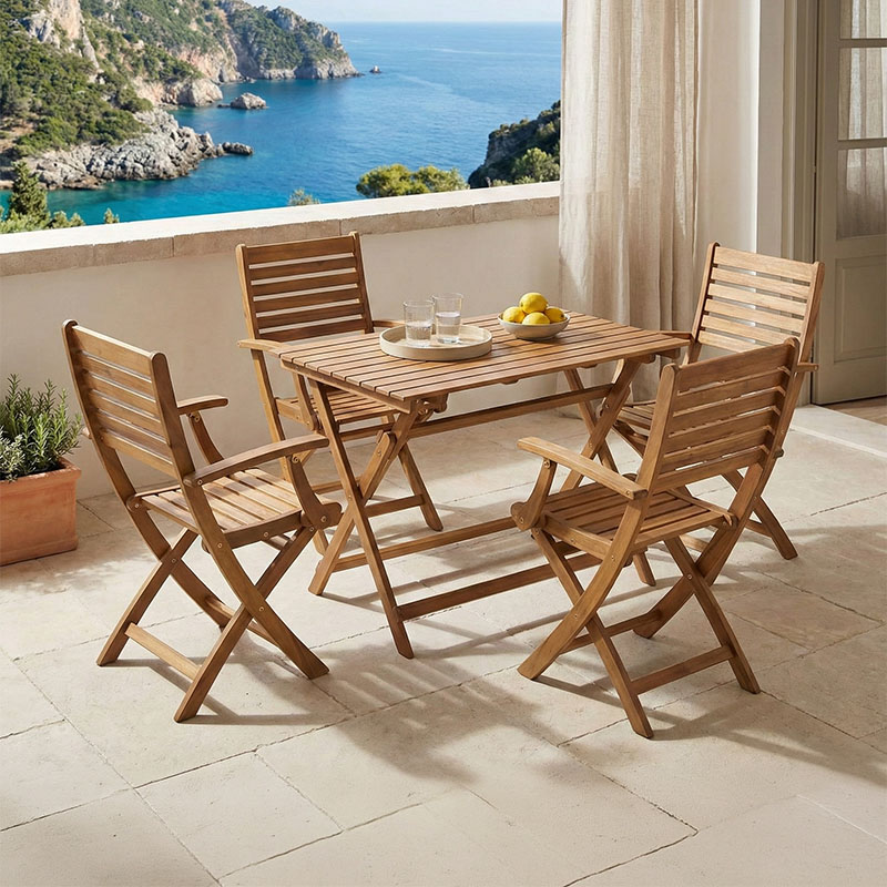 Τραπεζαρία Gorbo-Jaybo pakoworld σετ 5τεμ πτυσσόμενο φυσικό μασίφ ξύλο ακακίας 100x65x72εκ