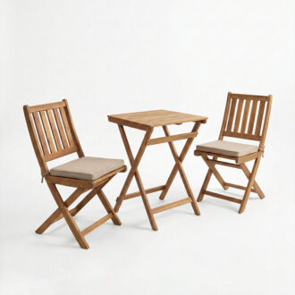 Alternative view of Τραπεζαρία Elijie-Lazio pakoworld σετ 3τεμ πτυσσόμενο φυσικό μασίφ ξύλο ακακίας 50x50x70εκ