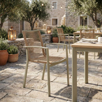 Alternative view of Πολυθρόνα Jonian pakoworld στοιβαζόμενη σαμπανιζέ αλουμίνιο-textilene σε φυσική απόχρωση 57x63x83εκ