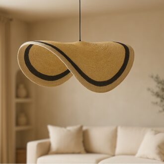 Alternative view of Φωτιστικό οροφής Hatchie Inart φυσικό-μαύρο-λευκό ψάθα-μέταλλο Φ70x123εκ