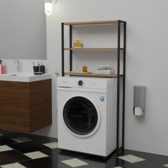 Alternative view of Έπιπλο πλυντηρίου Bothy pakoworld oak μελαμίνης-μαύρο μέταλλο 73x22x150εκ