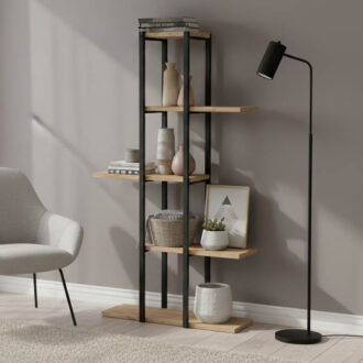 Alternative view of Επιδαπέδια ραφιέρα Ploko pakoworld oak μελαμίνης-μαύρο μέταλλο 60x24.7x111εκ