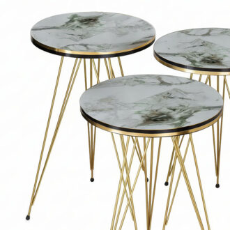 Alternative view of Βοηθητικά τραπέζια Wakmi pakoworld σετ 3τεμ λευκό μπεζ μαρμάρου μελαμίνης-χρυσό μέταλλο