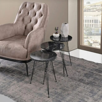 Alternative view of Βοηθητικά τραπέζια Wakmi pakoworld σετ 3τεμ μαύρο μαρμάρου μελαμίνης-μαύρο μέταλλο