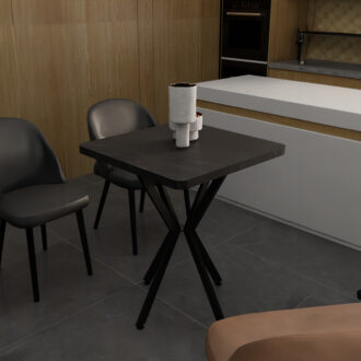 Alternative view of Τραπέζι Prestone pakoworld μαύρο μαρμάρου μελαμίνης-μαύρο μέταλλο 70x70x75εκ