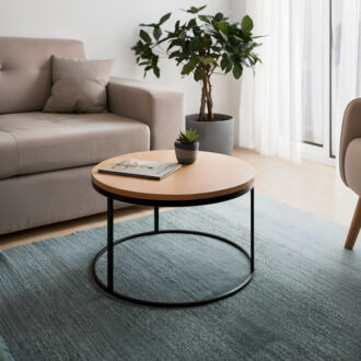 Alternative view of Τραπέζι σαλονιού Drion pakoworld oak μελαμίνης-μαύρο μέταλλο Φ60x40εκ