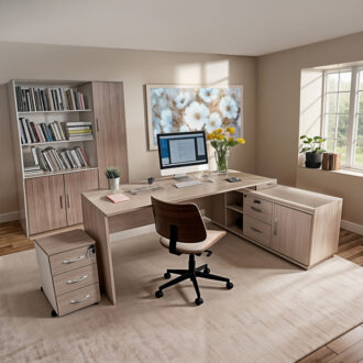 Alternative view of Καρέκλα γραφείου εργασίας Amani pakoworld μπεζ pu-καρυδί plywood 52x54x90.5εκ