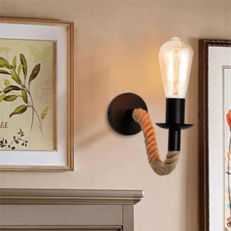 Alternative view of Φωτιστικό τοίχου-απλίκα Kaniwel pakoworld E27 μέταλλο και σχοινί σε μαύρη-φυσική απόχρωση 28x10x10εκ