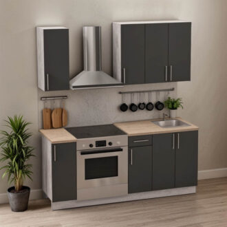 Alternative view of Σύνθεση κουζίνας Festa II pakoworld μελαμίνη σε ανθρακί και πάγκο σε sonoma απόχρωση 120x60x85εκ