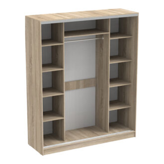 Alternative view of Ντουλάπα δίφυλλη συρόμενη με καθρέφτη Aparador pakoworld σε sonoma απόχρωση 180x60x220εκ