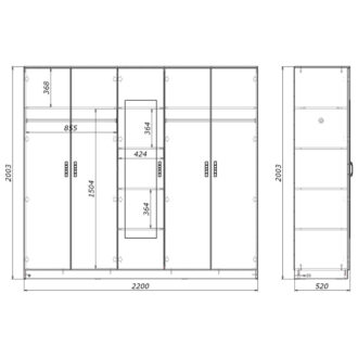 Alternative view of Ντουλάπα πεντάφυλλη με καθρέφτη Luna pakoworld σε sonoma απόχρωση 220x52x200εκ