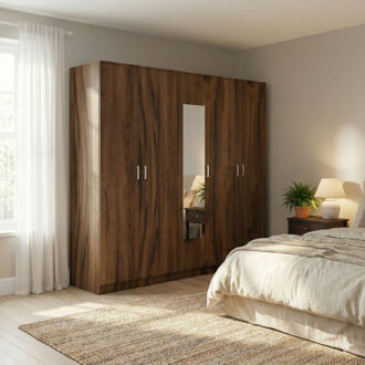 Alternative view of Ντουλάπα πεντάφυλλη με καθρέφτη Luna pakoworld καρυδί-oak 220x52x200εκ