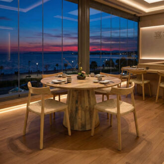 Alternative view of Τραπέζι Rahma I pakoworld μασιφ ξύλο mango 3εκ σε φυσική απόχρωση Φ120x77εκ