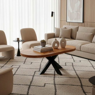 Τραπέζι σαλονιού Fardy pakoworld μασίφ ξύλο ακακίας σε φυσική απόχρωση με μαύρα μεταλλικά πόδια 120x60x45εκ