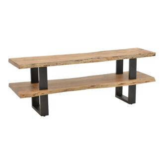 Alternative view of Έπιπλο τηλεόρασης Fuji pakoworld μασίφ ξύλο ακακίας σε φυσική απόχρωση με μαύρα μεταλλικά πόδια 140x40x52εκ