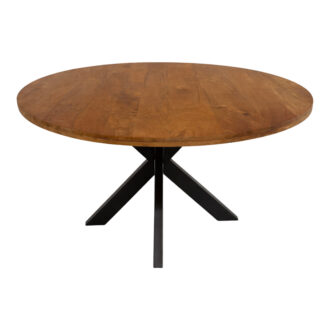 Alternative view of Τραπεζι Royalty pakoworld μασίφ mango ξύλο καρυδί-πόδι μαύρο μέταλλο Φ130x77εκ